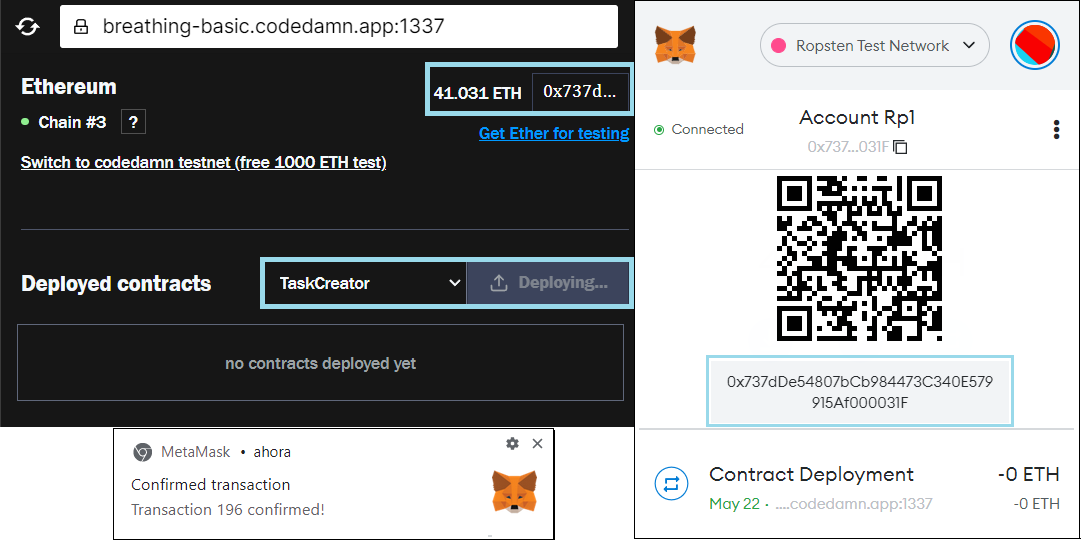 Smart contract deploying on web platform